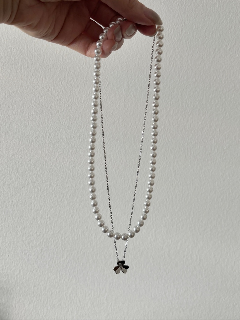 Pearl Bead Layered Necklace- Length 16in(40cm)